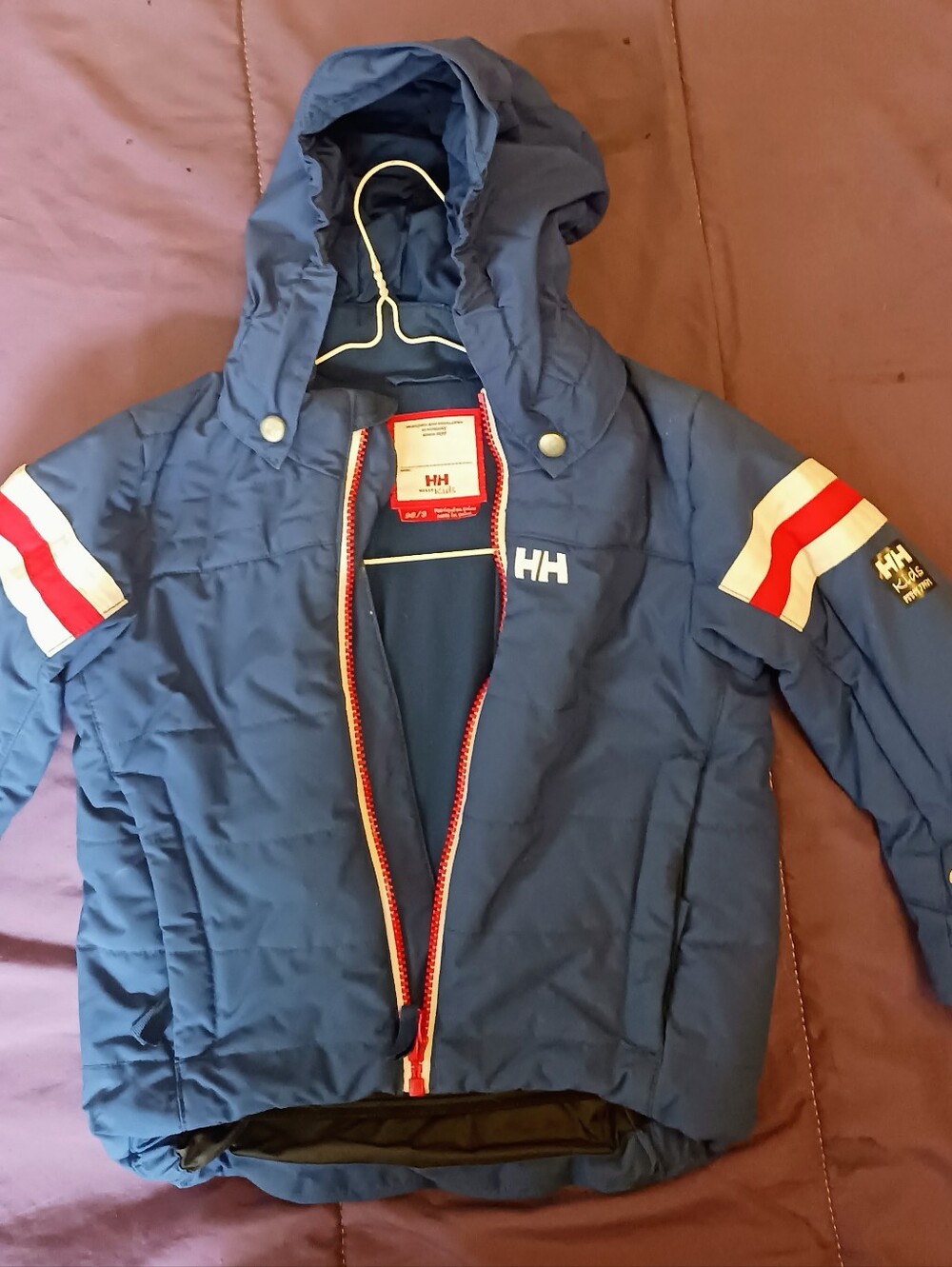 Helly Hansen Navy Hooded Puffer Jacket with Red & White Accents